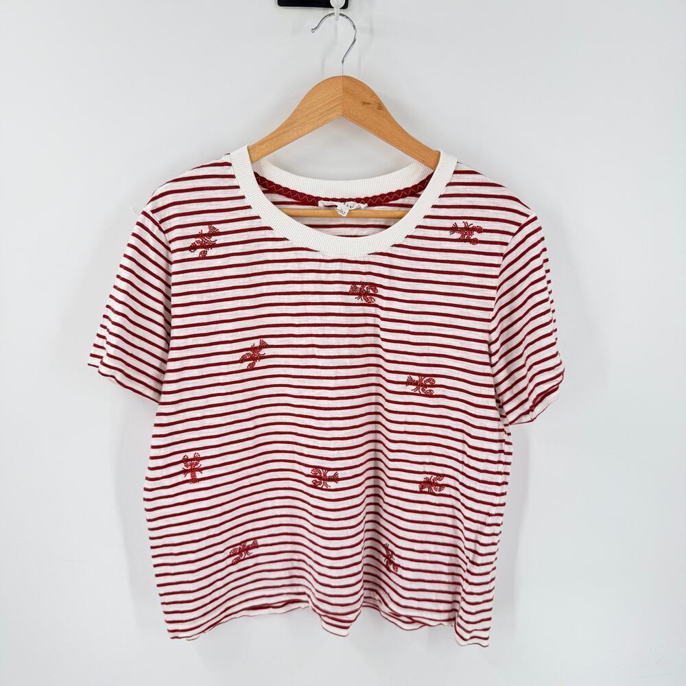 Jane & Delancey Lobster Stripe Tee Red White Large‎ Coastal Americana